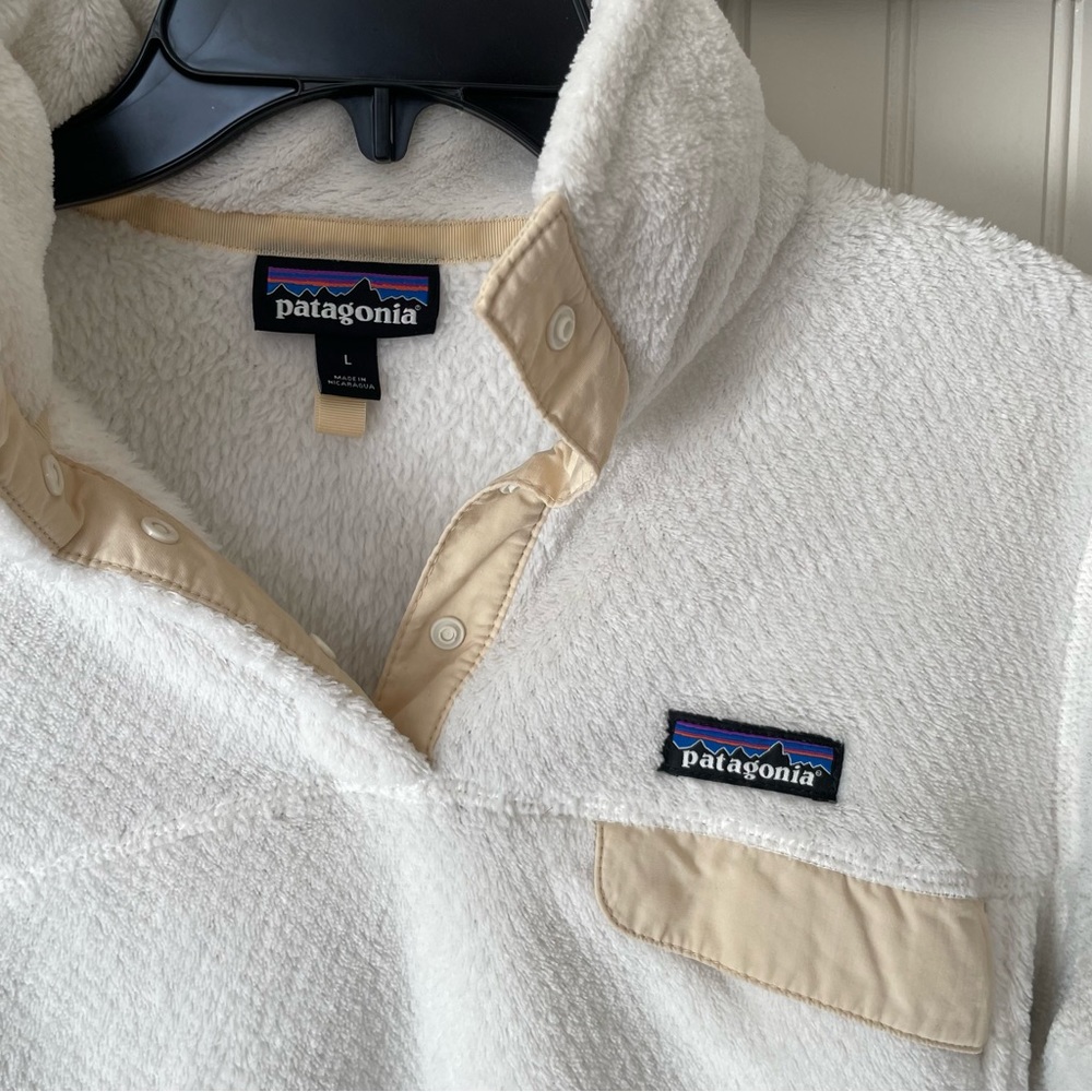 Patagonia Women’s White Cream Re-Tool Snap-T Fleece  Pullover Jacket Sz Large